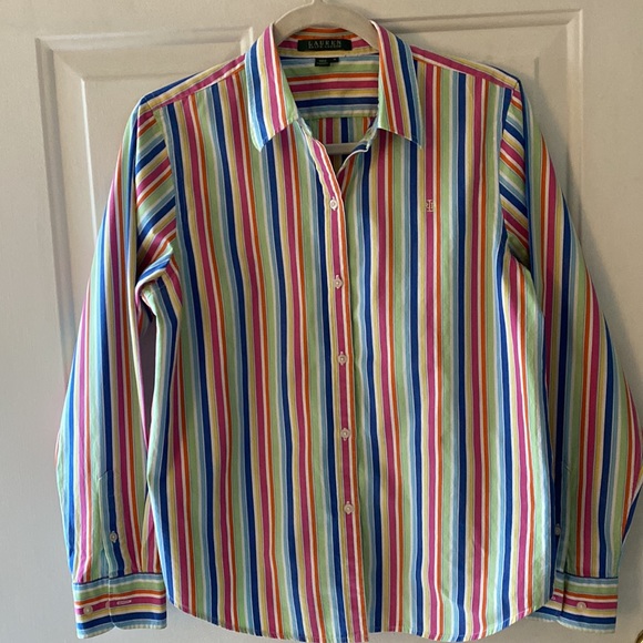 VTG Ralph Lauren Rainbow Stripe Button Down Shirt Size Medium - Picture 10 of 10